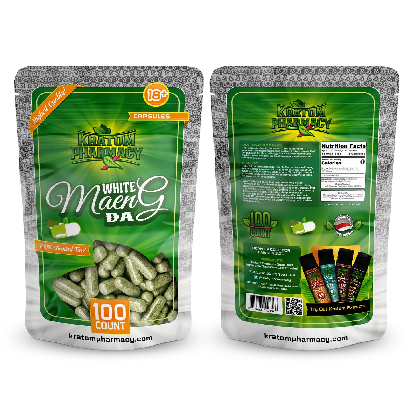 White Maeng Da Kratom Capsule 100ct