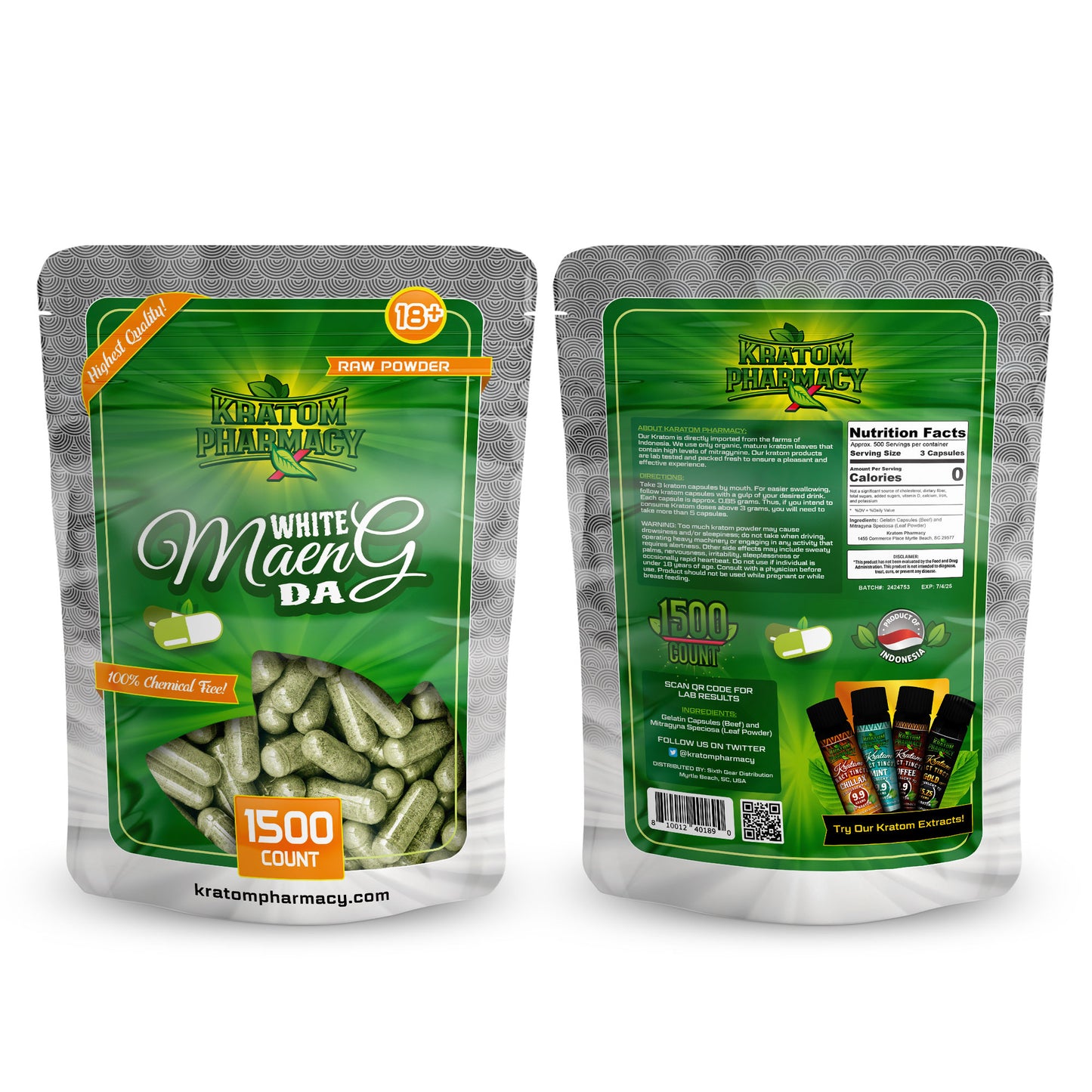 White Maeng Da Kratom Capsule 1500ct